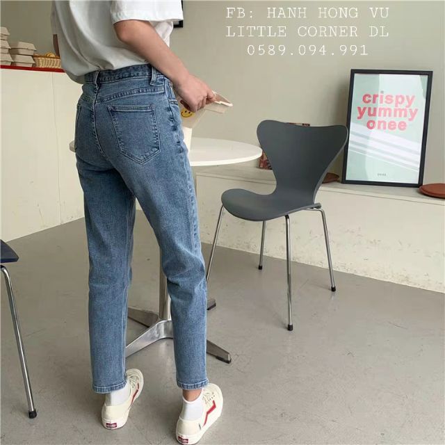 Quần slim baggy jeans nữ lưng cao gấu cắt vuông ulzzang kèm ảnh thật