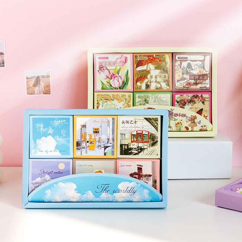 Hộp Sticker 50 Miếng Set 6 Hộp theo chủ đề dễ thương, phong cảnh