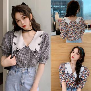 Áo Sơ Mi Tay Phồng Thêu Hoa Xinh Xắn Cho Nữ