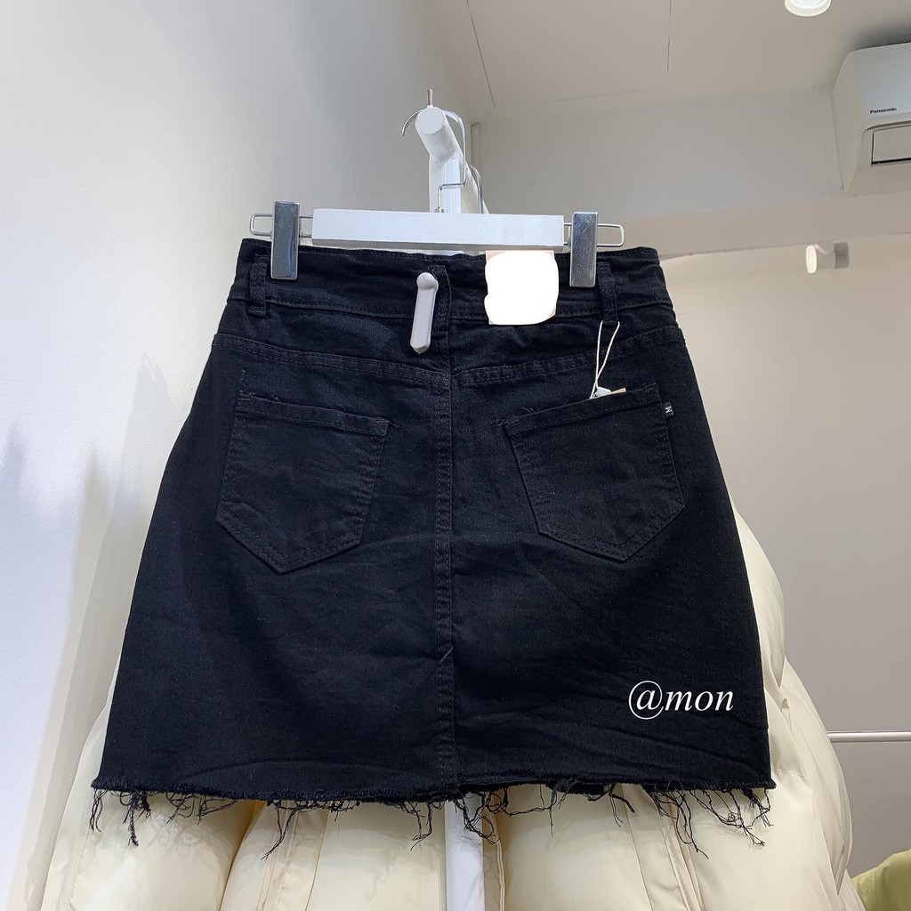 2101303 Chân váy bò ulzzang co giãn chất jeans mềm có lót trong màu đen trơn có size | BigBuy360 - bigbuy360.vn