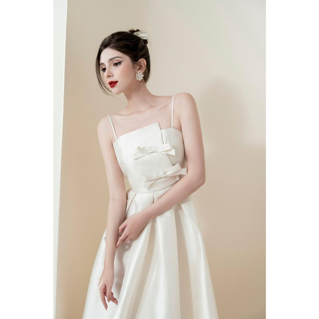 Váy 2 dây đáp ngực đính 2 nơ   TIINSTORE  V0D829