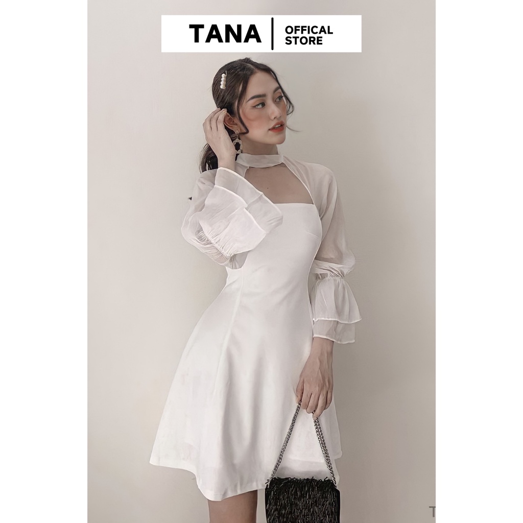 Váy đi tiệc váy tay xòe vải Cotton phối voan 2 màu Đen và Trắng TANA D0025 | BigBuy360 - bigbuy360.vn