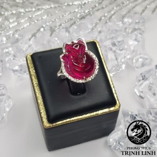 NHẪN BẠC CỬU VỸ HỒ LY ĐỎ ĐẬM - 650K