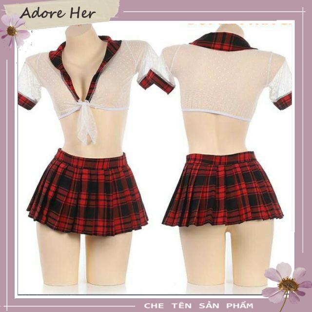 Bộ đồ ngủ cosplay sexy đóng vai nữ sinh trung học gợi cảm - TT004  Trắng - đầm ngủ dáng xòe + áo chấm bi  - QUIN BEE | BigBuy360 - bigbuy360.vn