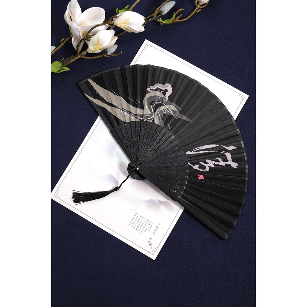 Quạt cổ trang cầm tay nan trúc, quạt lụa xếp gấp cổ phong làm đạo cụ, cosplay phong cách Trung Quốc