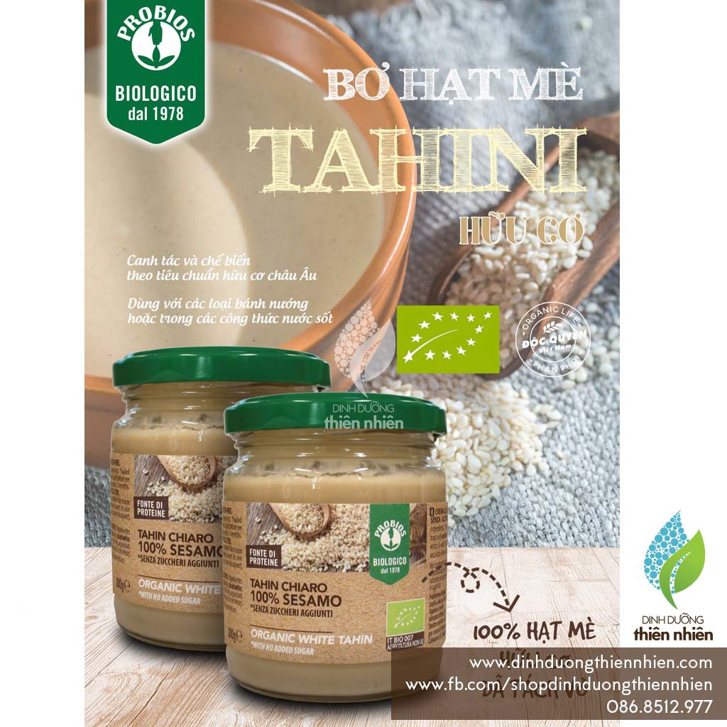 Bơ Mè Tahini Hữu Cơ Bóc Vỏ ProBios Organic Tahini Sesame Cream, 200g