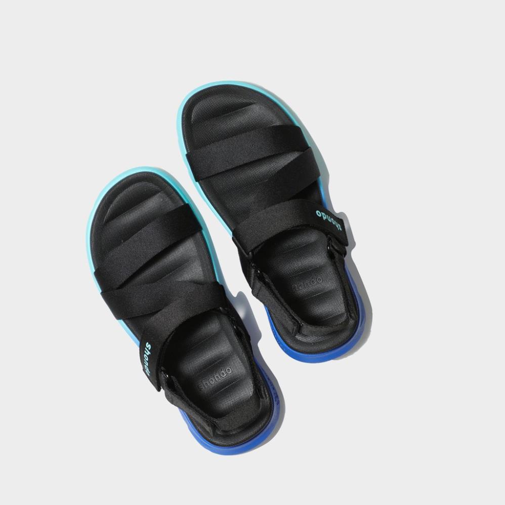 ❄ Giày sandal Shondo nam nữ đi học F6 đế bằng ombre đế 2 màu xanh dương xanh nhạt quai đen F6S3310