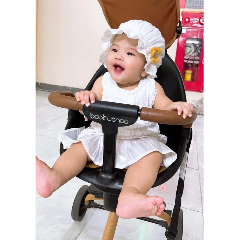 Mũ trắng hoa cúc  vải xô muslin cho bé