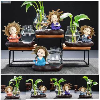 Bình Hoa Thủy Tinh Trong Suốt Hình Chú Tiểu Dễ Thương