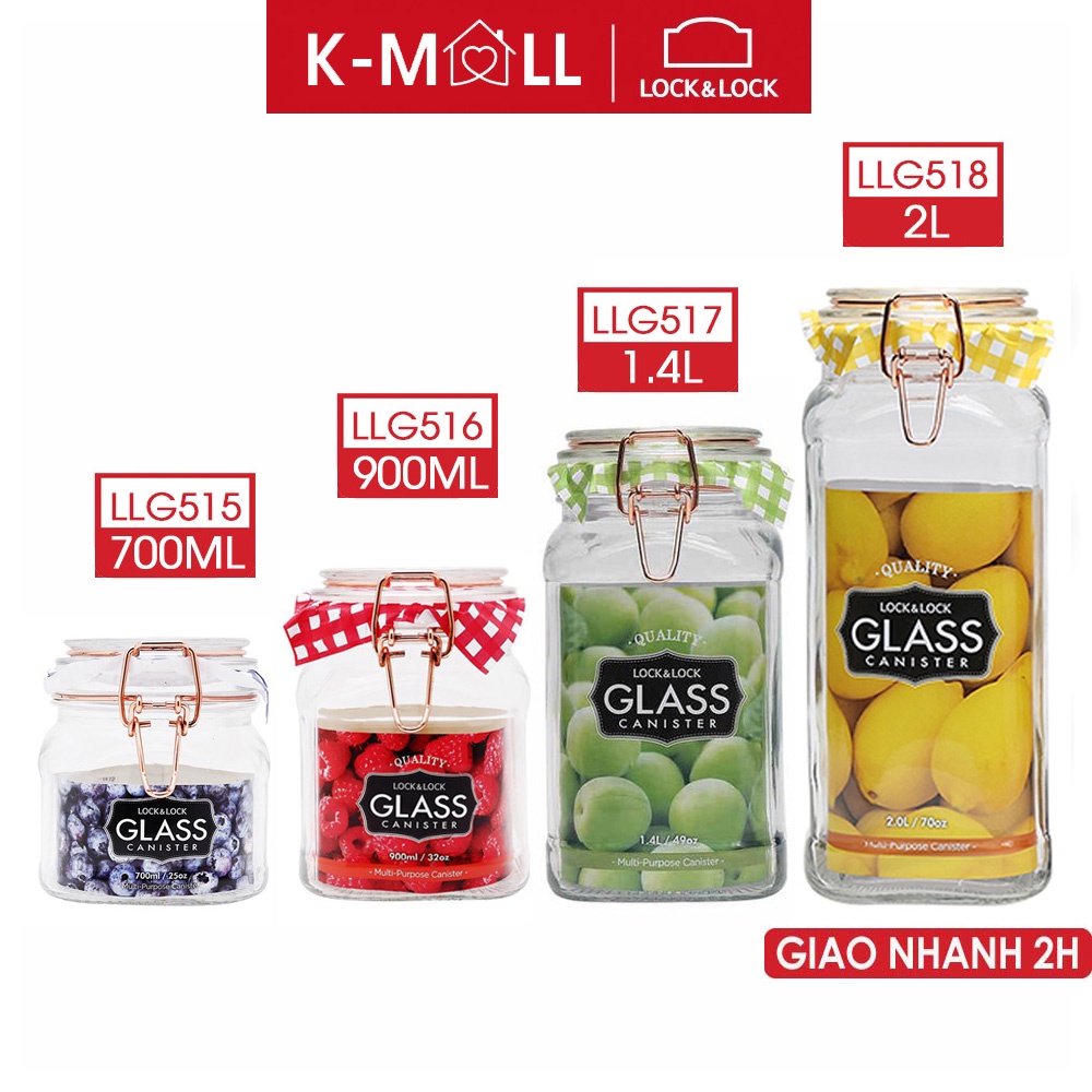 Hũ thủy tinh có khóa cài, nắp kín Sodalime Lock&Lock dung tích 700ml - 2L LLG515 LLG516 LLG517 LLG518 - K-MALL