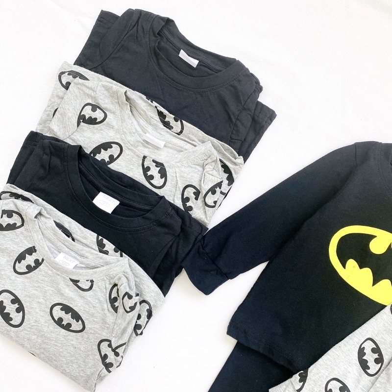 Set 2 bộ cotton dài tay Bat.man cho bé trai màu ghi đen cân nặng từ 10-24 cân