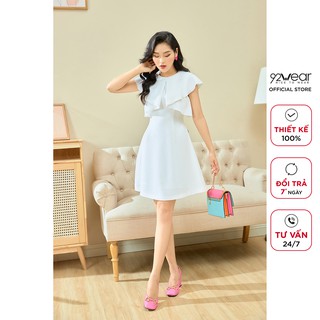 Váy thiết kế 92WEAR dáng xòe ngắn tay bèo ngực công sở, dự tiệc, tôn dáng DEA1170