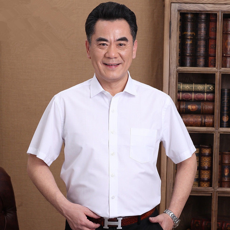 Áo Sơ Mi Tay Ngắn Màu Trơn Thời Trang Mùa Hè Cho Nam Trung Niên 40/50 Tuổi