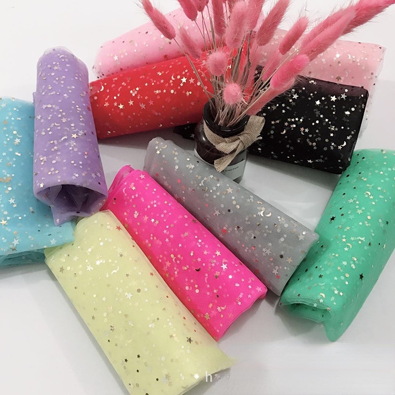 Vải Lưới Họa Tiết Ngôi Sao Mặt Trăng Lấp Lánh Dùng Để Trang Trí Đầm Cưới