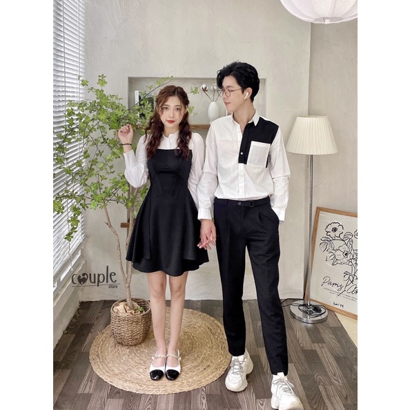 SET ÁO VÁY SƠ MI ĐÔI ĐEN TRẮNG