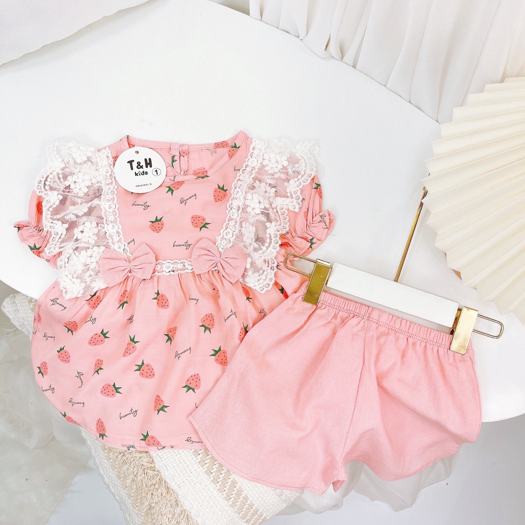 SET30 - Bộ bé gái, Bộ đũi cộc tay, pha ren cho bé gái từ 8-18kg, Richkid123