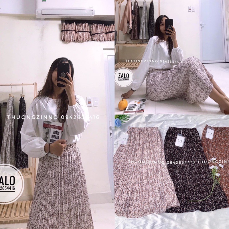 [Ảnh thật/Video] Chân váy midi hoa nhí vintage hàng Quảng Châu xòe dài mùa thu điệu đà nhẹ nhàng nhiều màu