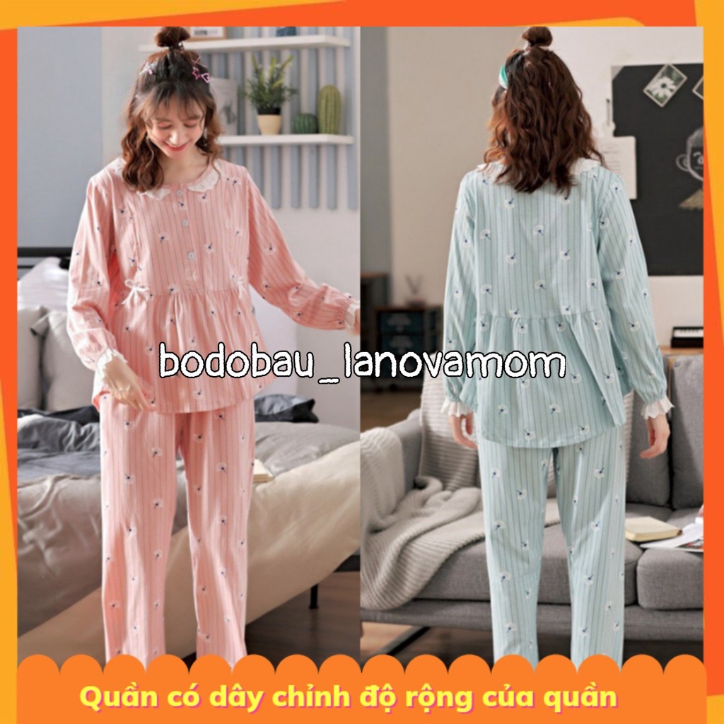 Bộ đồ bầu và sau sinh CỔ BÈO IN HOA CÚC chất cotton thoải mái siêu yêu BD920