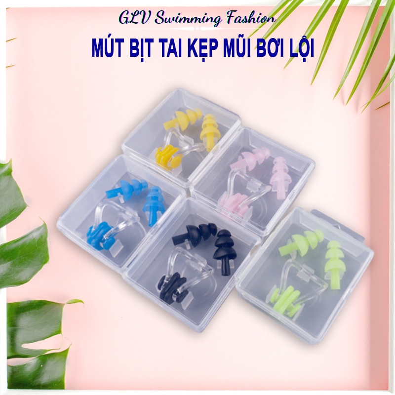 Combo bịt mũi nút tai chống ồn đi bơi 3 tầng, bịt tai cho bé chống nước khi bơi lội silicon mềm mại GLV Swiming Fashion