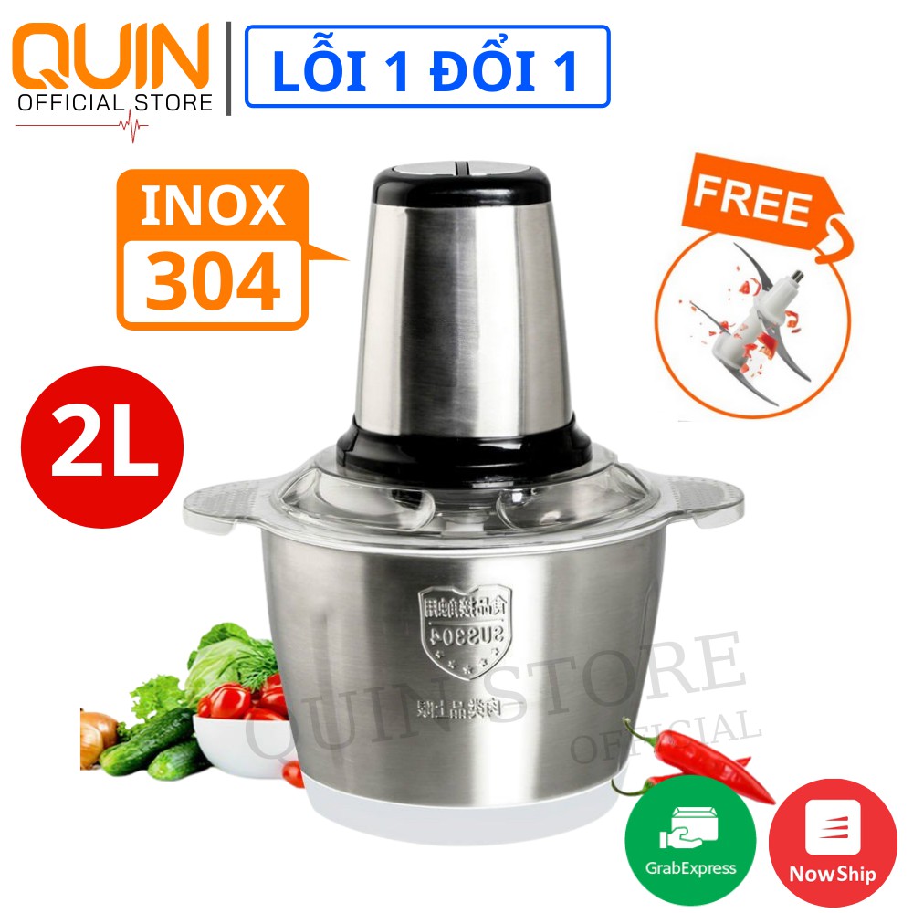 [TẶNG LƯỠI DỰ PHÒNG] Máy Xay Thịt Công Suất 300W Cối Inox Dung Tích 2L, Máy Xay Thực Phẩm,Tỏi Ớt