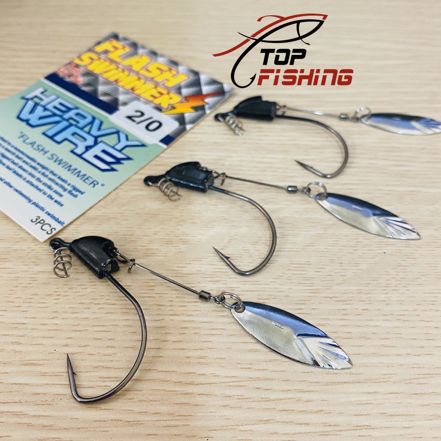 ( Vỉ 3 Cái ) Lưỡi Móc Mồi Mềm FLASH SWIMMER  Dài 5cm - Có Thìa Xoay - Top Fishing