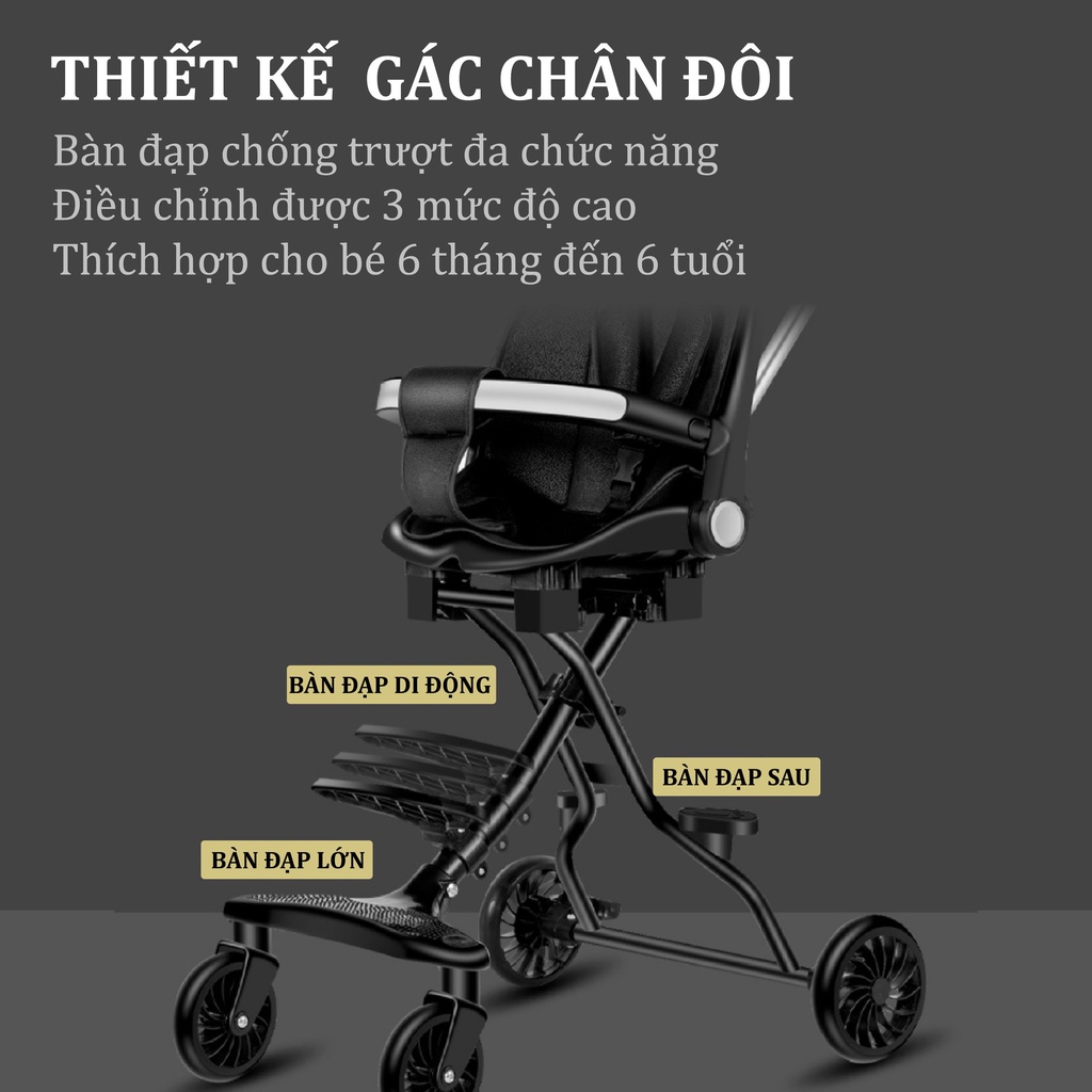 Xe Đẩy 2 Chiều V-Baby 620 Gấp Gọn Đảo Chiều 3 Tư Thế