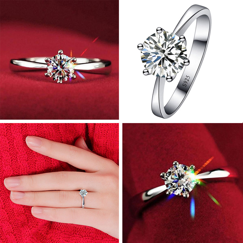 Nhẫn Đính Hôn Cô Dâu Đính Đá Zircon Trong Suốt