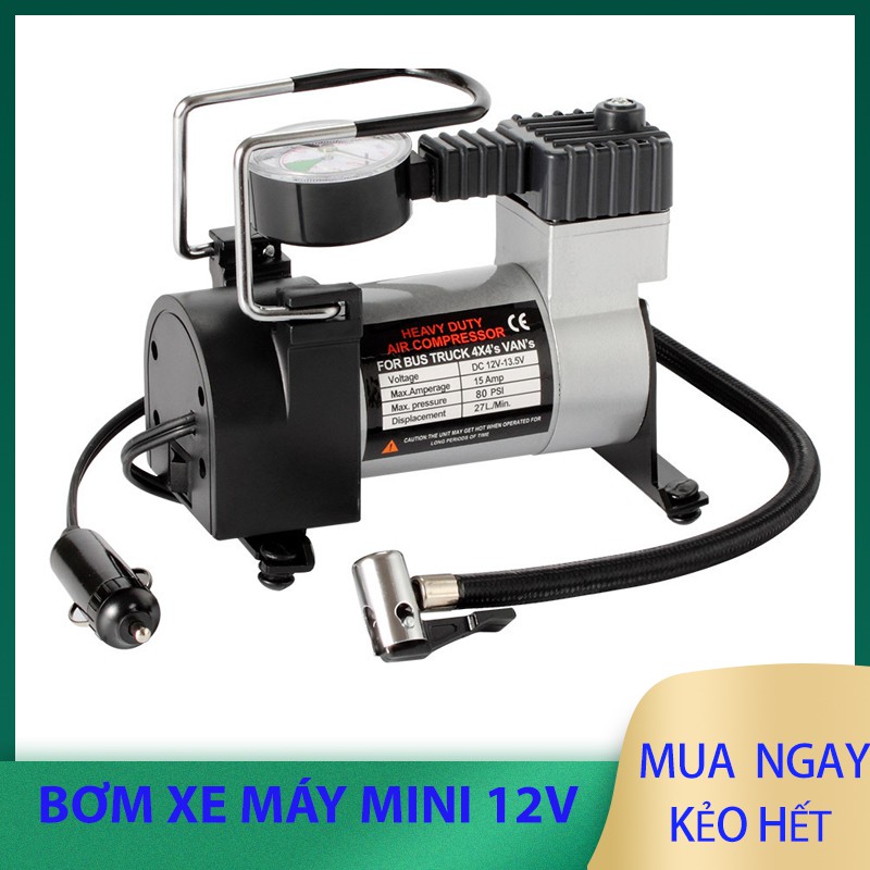 Máy bơm xe máy , ô tô, mô tô 12v xylanh 19 bằng săt