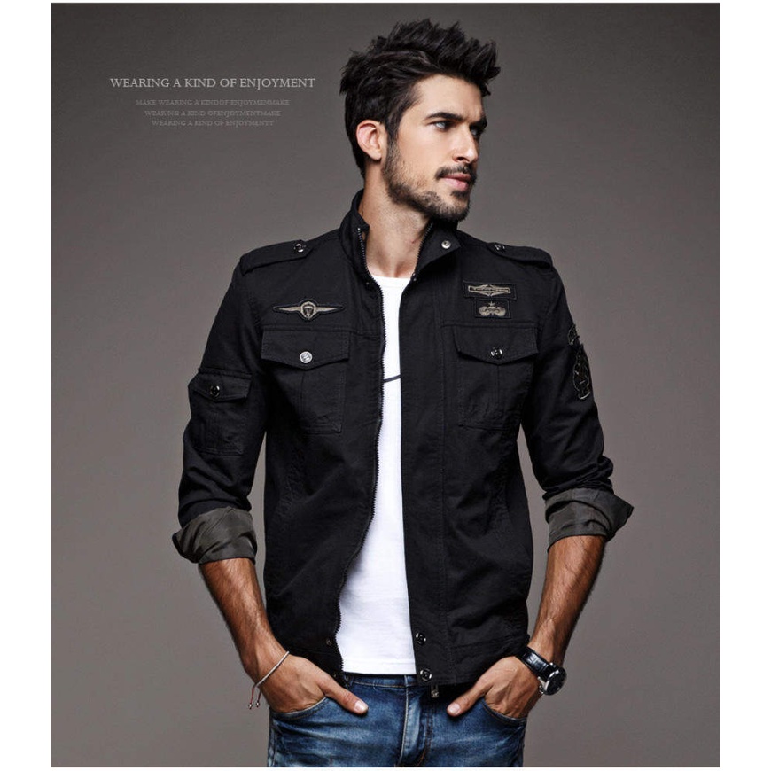 JEEP SPIRIT 1941 ESTD Áo khoác đồng phục mùa thu nam mỏng bông thanh niên thừa cân Xuân Thu ngoài trời Casual Coat Man Workwear