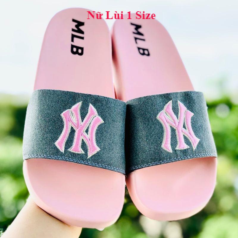 Dép unisex 𝐌𝐋𝐁 ❤️FREESHIP + Hộp❤️ dép mlb bóng chày quai ngang thể thao nữ in NY da lộn, đế ip bền, chống trơn