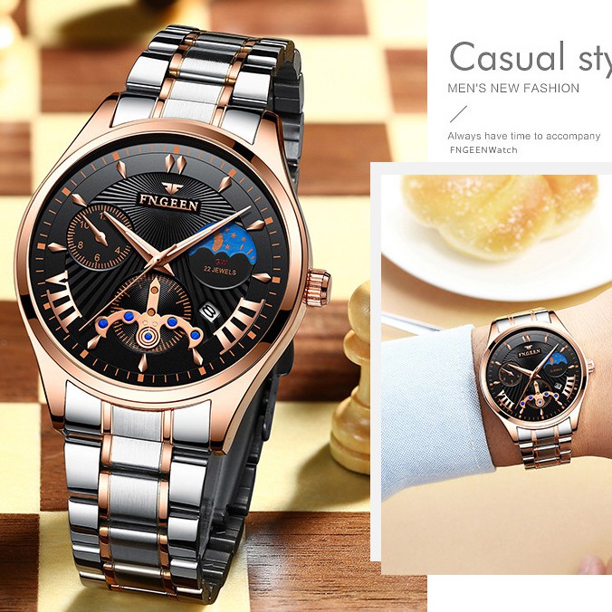 (CHUẨN MEN) Đồng Hồ Nam FNGEEN F68 Doanh Nhân 2019 Dây Hợp Kim Thép Không GỈ Cao Cấp_FULL BOX