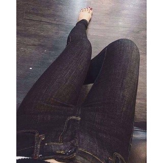 Quần Bò Nữ Dáng Dài Hàng Jean Co Giãn Lưng Cao Màu Đen Muối Tiêu