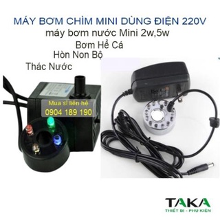 Bơm chìm mini 2w 5w có đèn máy bơm chìm dùng cho thác nước phong thủy bể cá