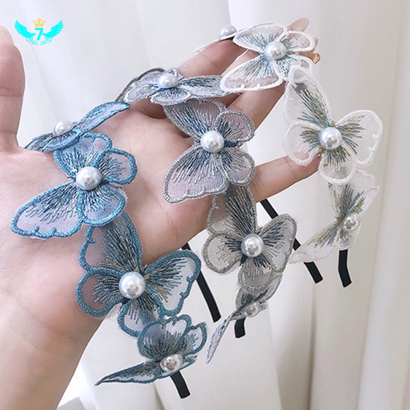 Băng Đô Cài Tóc Vải Lưới Họa Tiết Bướm Dễ Thương Dành Cho Nữ