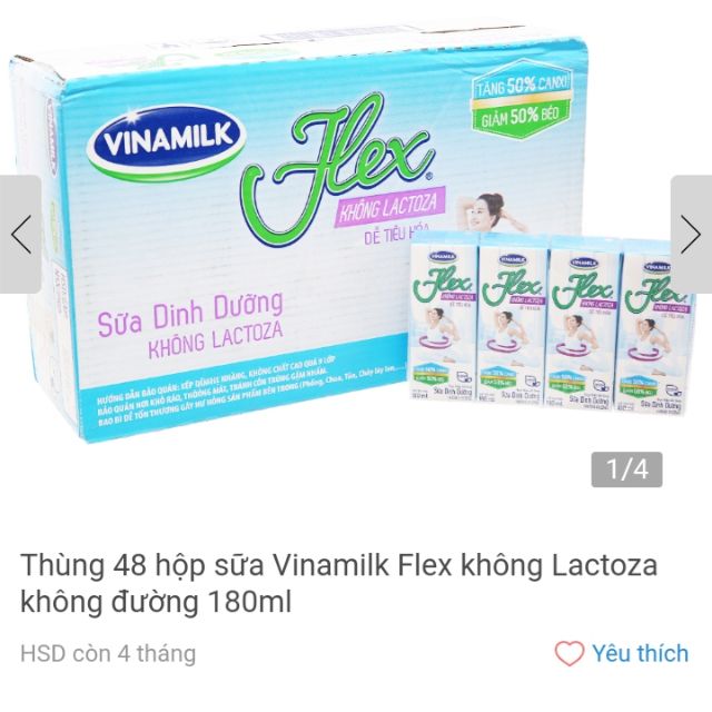 Thùng 48 hộp Sữa Vinamilk Flex không Lactoza