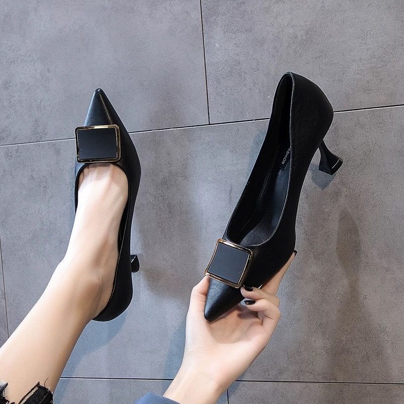 Giày Cao Gót Mũi Nhọn Màu Đen Thời Trang Nữ