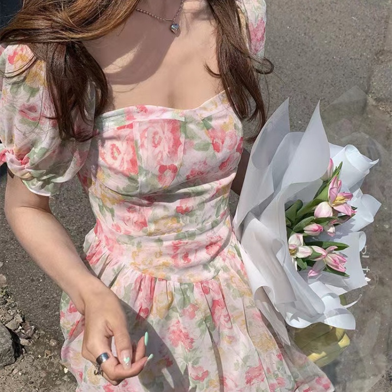 Đầm Perty họa tiết hoa thời trang mùa hè Hàn Quốc dành cho nữ