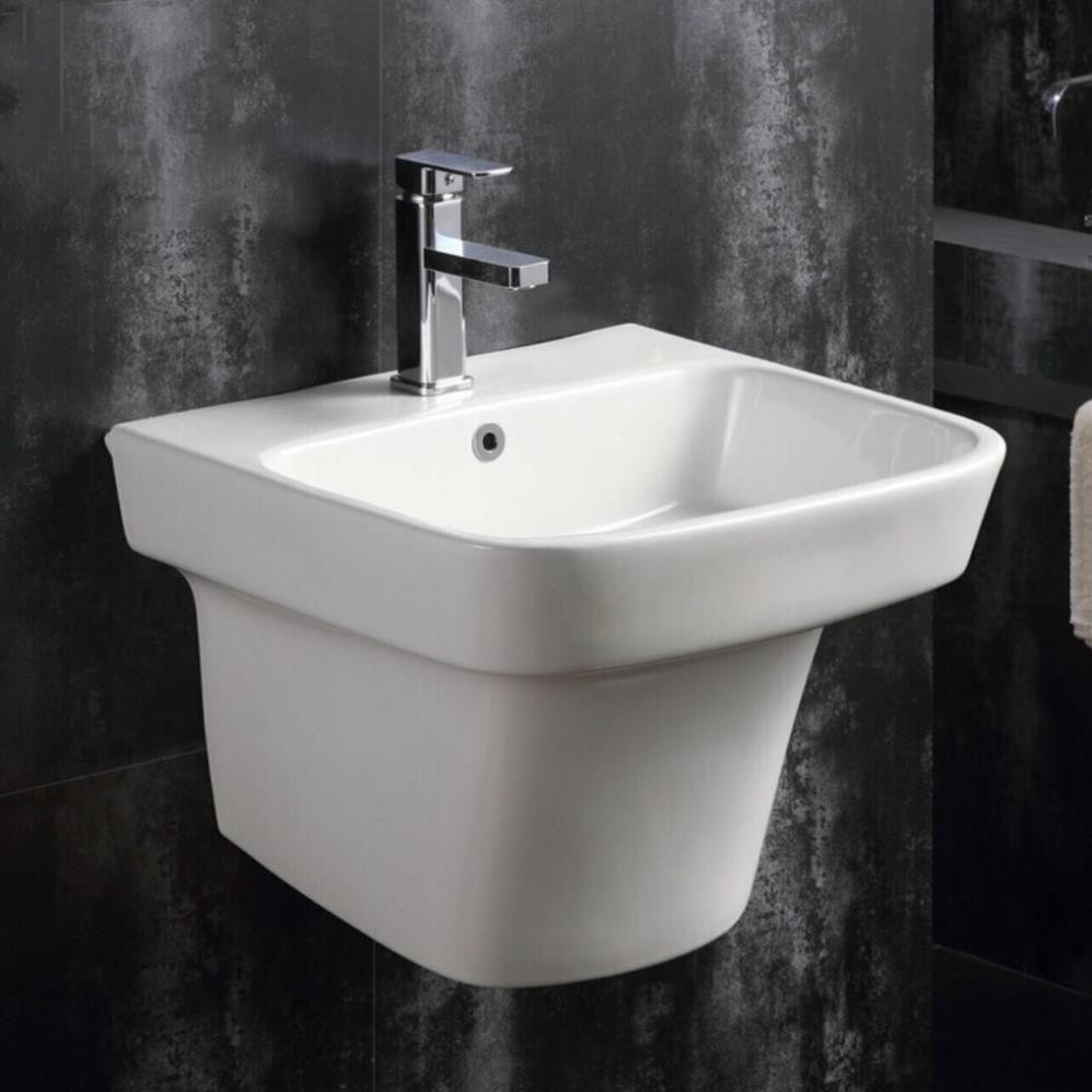 Lavabo chậu liền chân, liền khối vuông cao cấp men trắng