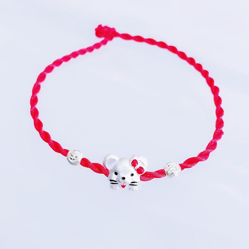 Vòng chỉ đỏ mix charm chuột bạc ta Van Jewelry V10325