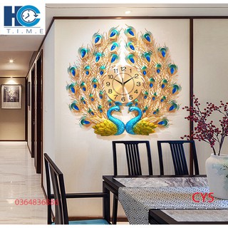 Đồng hồ treo tường trang trí chim công decor CY5 kích thước 70x65 cm