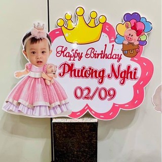 Bảng tên sinh nhật  KÈM ẢNH BÉ treo trang trí sinh nhật, đầy tháng, thôi nôi cho bé trai, bé gái- Miễn phí thiết kế