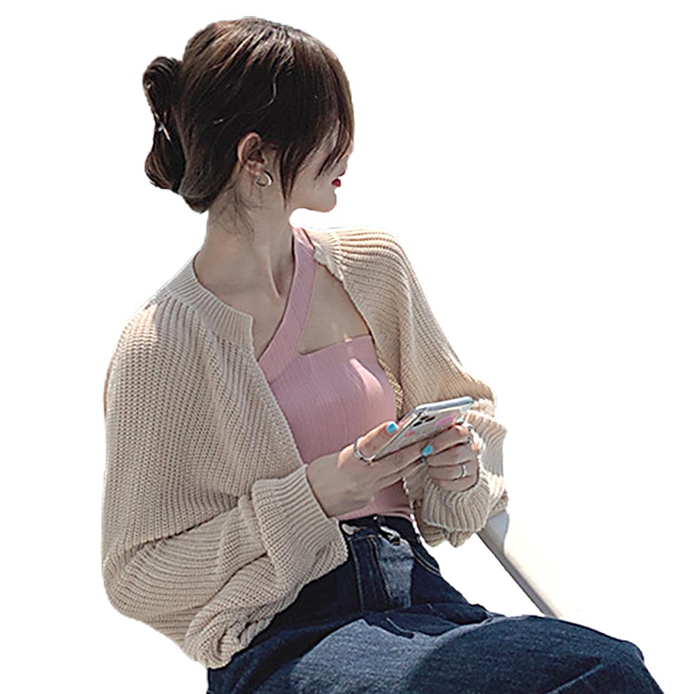 Women Knitted Long Sleeve Cardigan Jacket Overlay Top Short Thin Thin Loose