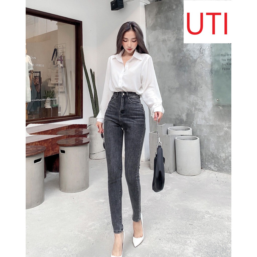 QUẦN SKINNY JEAN NỮ GIÃN DÀI LƯNG CAO LAI CUỐN TRƠN MÀU XÁM ĐẬM CAO CẤP UTI ĐỦ SIZE S, M, L CHUẨN DỊU DÀNG CÔ NÀNG