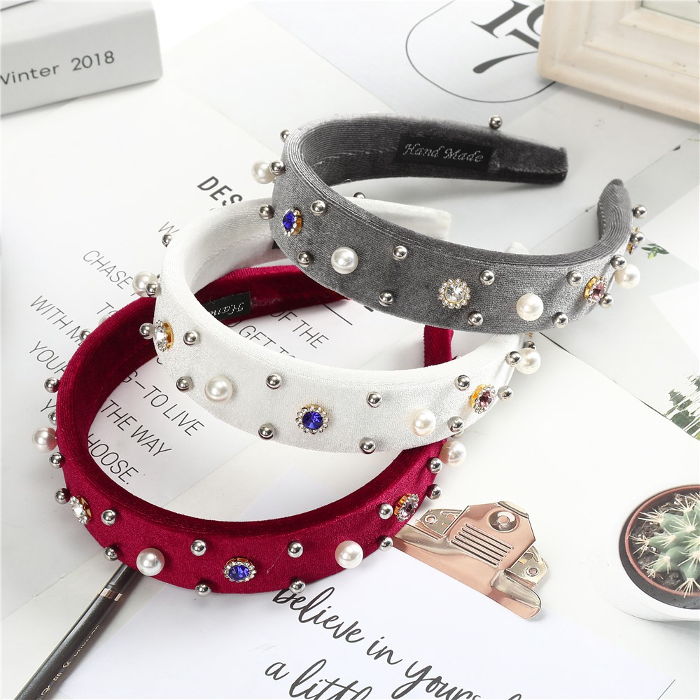 Băng Đô Vải Nhung Đính Ngọc Trai Thời Trang Hàn Quốc