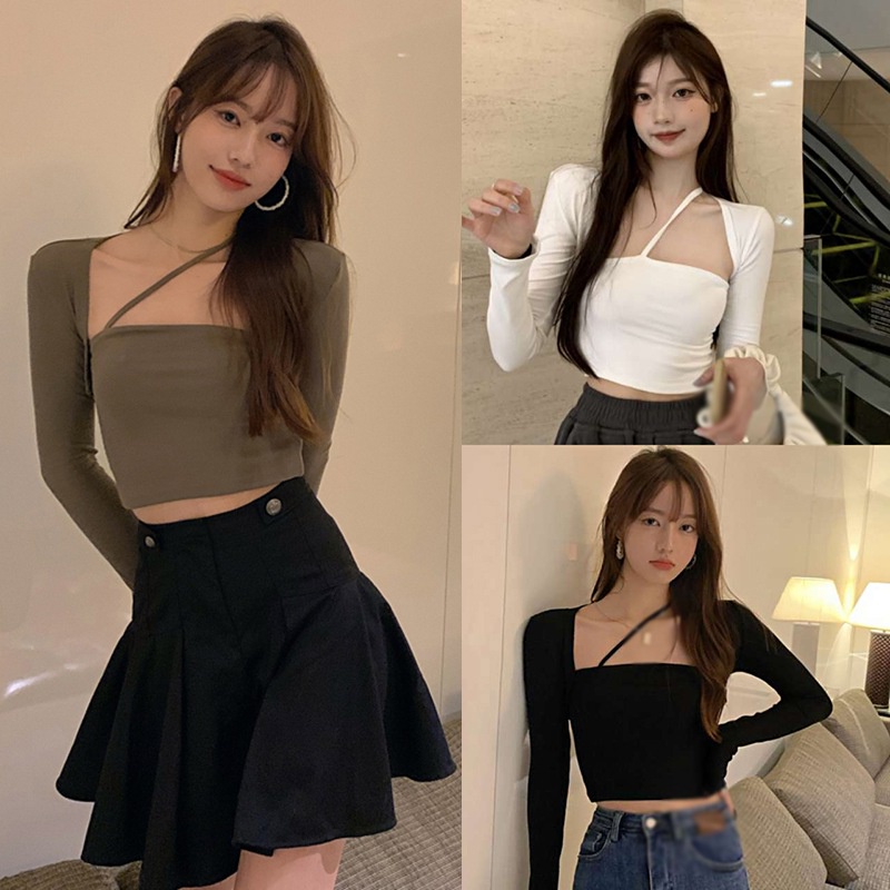 Áo Croptop Cổ Vuông Màu Trơn Thanh Lịch Cho Nữ