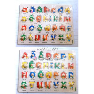 Combo 2 bảng chữ cái in hoa in thường TIẾNG VIỆT có núm gỗ đẹp
