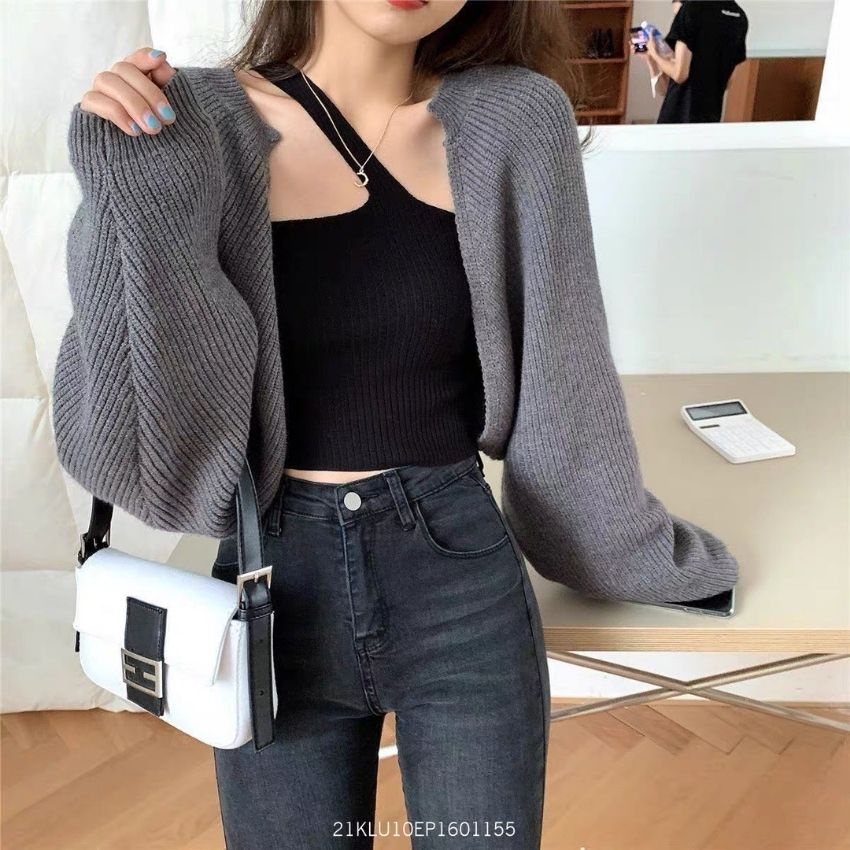 Áo khoác len nữ croptop tay cánh dơi dày dặn, áo cardigan phong cách ulzzang Fmstyle Saigon 21KLU10EP1601 | BigBuy360 - bigbuy360.vn