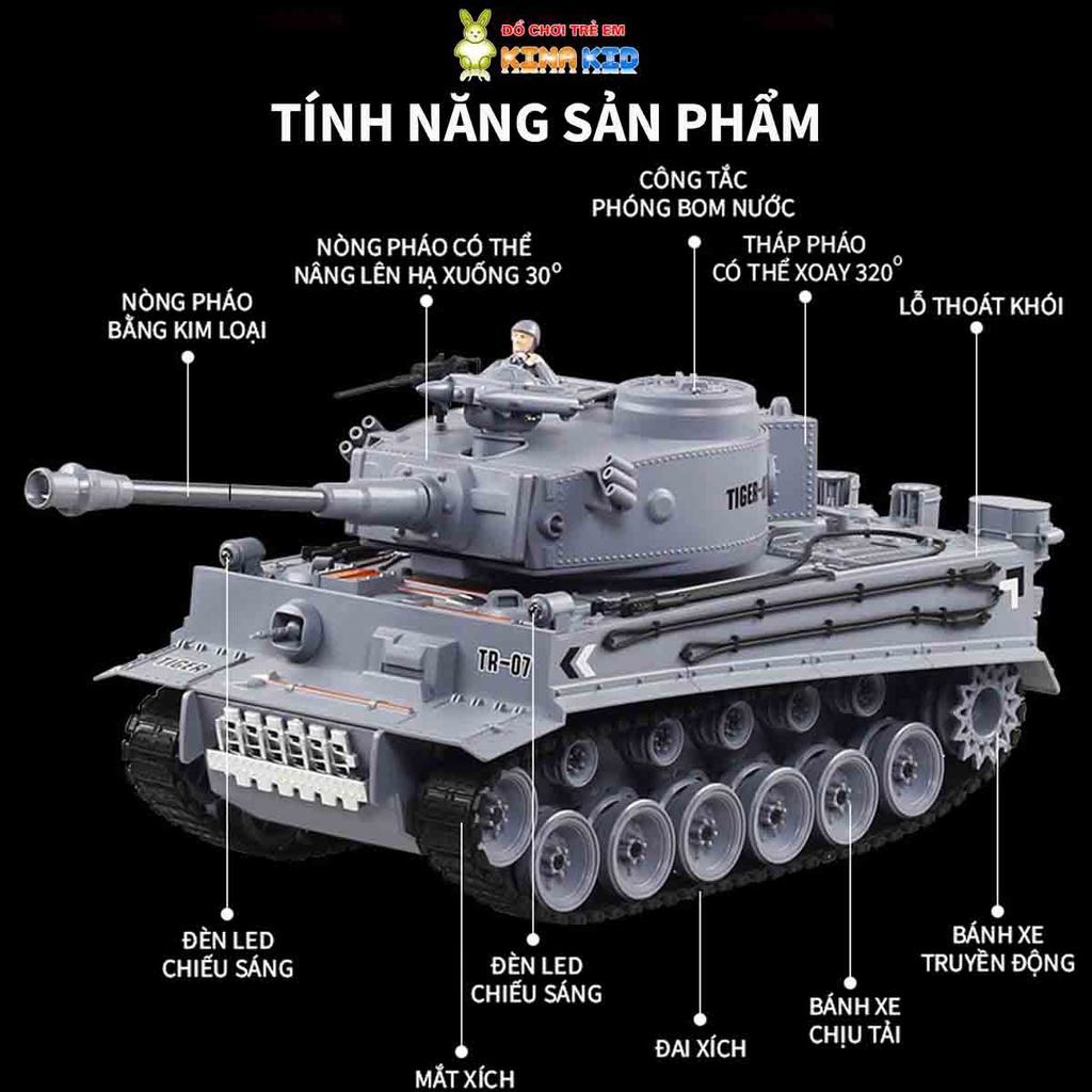 Xe Tăng Điều Khiển Từ Xa Cỡ Lớn Tiger Đức, Leopard 2A6, M1A2 Mỹ, 99G China, Phóng Hạt Nước Và Phun Khói Siêu Ngầu