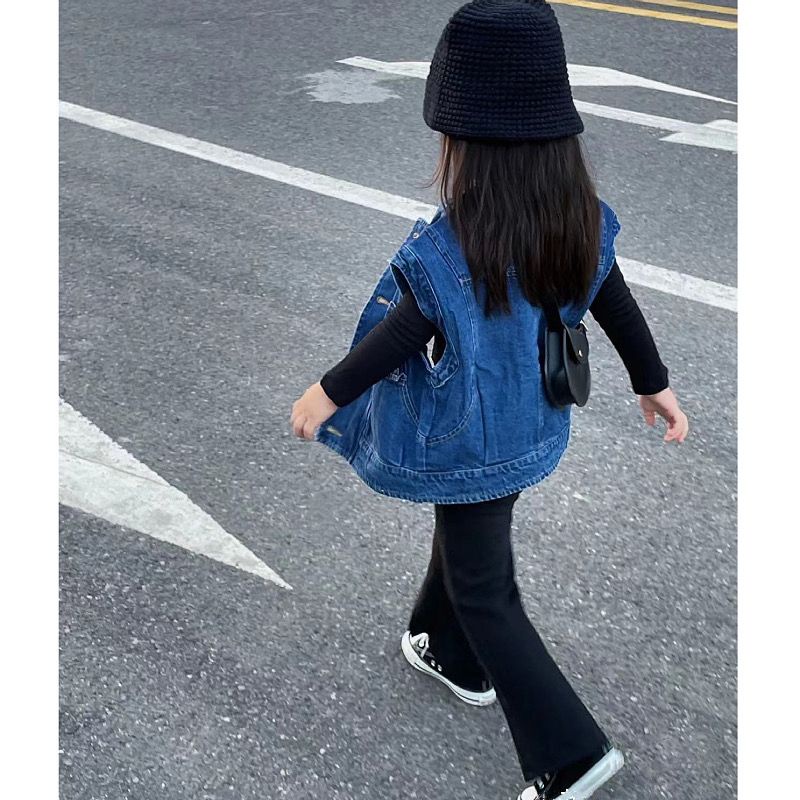 [Hàng Có Sẵn] Set Áo Sơ Mi Và Áo Khoác Denim Không Tay Dáng Rộng Dễ Phối Đồ Hợp Thời Trang Xuân Thu Cho Bé Gái