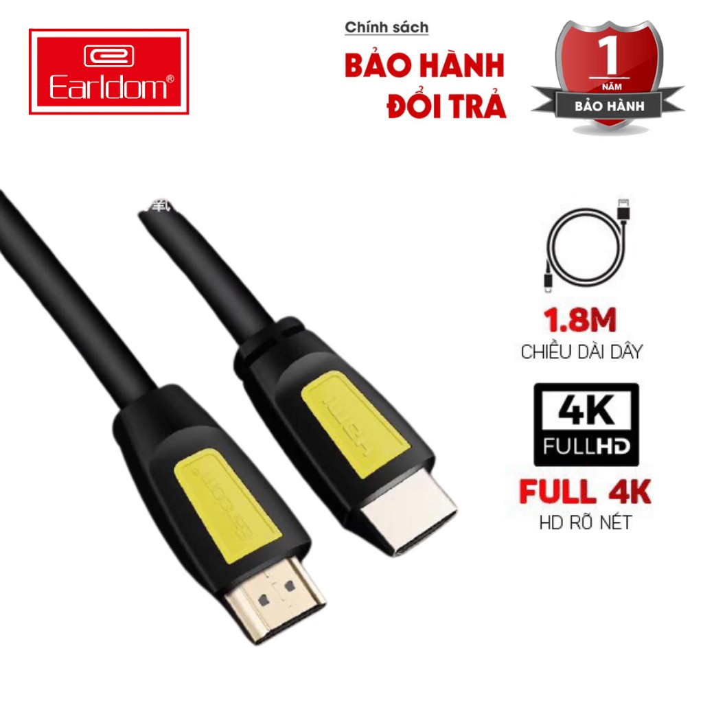 Cáp HDMI Earldom 5m tivi, chơi game, máy chiếu, chuẩn full HD - BH 1 Năm - Made in Taiwan